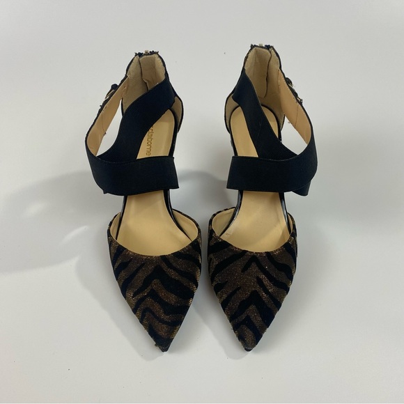 Liz Claiborne High Heels Size 8; Velvet Glitter Brown & Black Crisscross - Picture 8 of 9